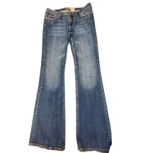 Timing Jeans Women’s Blue Bootcut Denim Rhinestone and Flower Embellished Pocket